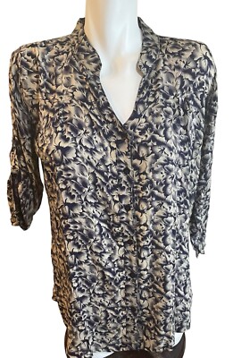 Tom Tailor Button Down Shirt Tabbed Sleeves Women's Size XL Blue Tan