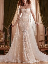 Luxury Lace Long Wedding Dresses Detachable Train Sheath Long Bride Dresses