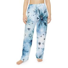 Snowflake Pattern Women's Pajama Pants, Winter Lounge Sleepwear, Cozy Flannel PJ