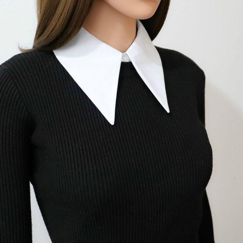 1x White Long Pointed Flat Dickey Collar False-Faux Cotton G1S8 - Picture 4 of 9