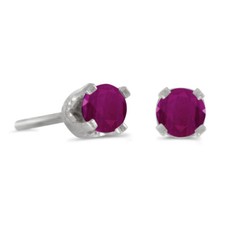 14k Petite White Gold Round Genuine Ruby Stud Earrings