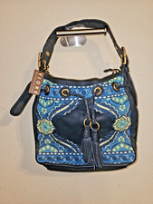 Isabella Fiore Large Hobo Blue Leather Embroidered Handbag New with tags