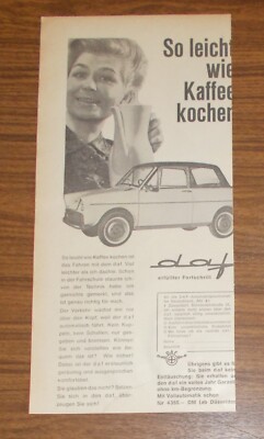 Rare Advertising DAF 600 Variomatic - As Easy As Making Coffee 1964