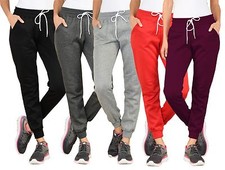 NEW WOMEN'S PLAIN FLEECE JOGGER DRAWSTRING TWO POCKET SWEAT PANTS