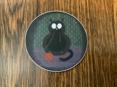 Black Cat Playing With Yarn Cute Kitten Kitty 3  Vinyl Sticker JDB Illustration
