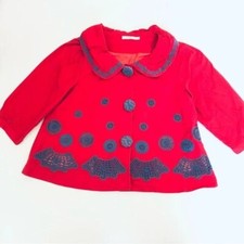 Hazel / Anthropologie Red Jacket With Blue Crochet Details - Women's S