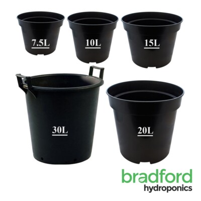 Round Plastic Black Plant Pots 10L, 15L, 20L, 30L Soil/Coco Hydroponics. |  eBay