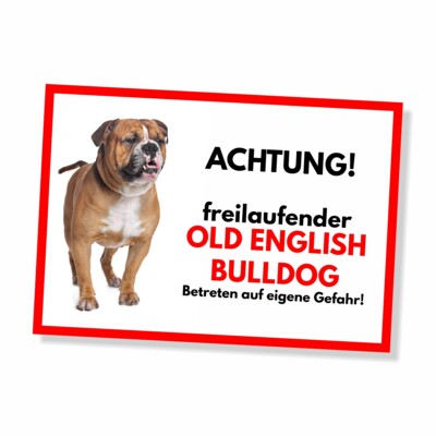 Old English Bulldog Freilaufender Hund Dog Schild Spruch Türschild Hundeschild W
