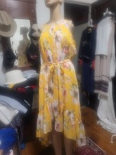 Vince Camuto Yellow Floral Hi Li Fit & Flared Dress 10P
