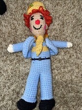 Circus Clown Hand Crocheted Doll Folk Art Stuffed Animal Handmade 14  