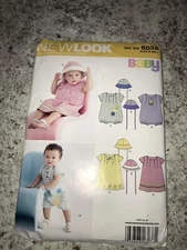 New Look 6038 Baby Sewing Pattern SZ A NB-L Romper Dress Hat Patterns Uncut