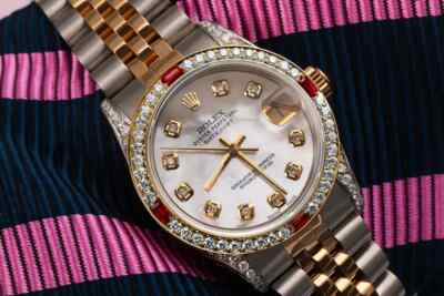 Rolex Datejust 31 mm Ladies Watch White Pearl Dial Ruby & Diamond Bezel