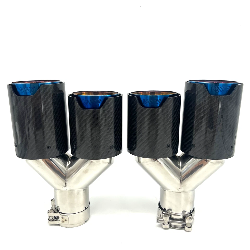 2.5'' 63mm For BMW Carbon Fiber Dual Exhaust Dual End Tip Tail Pipe Muffler Blue Foto 2 de 3