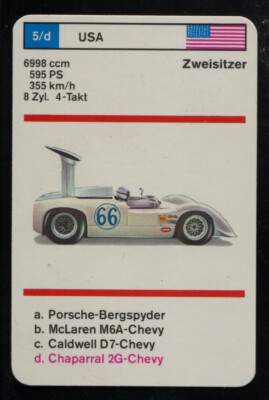 Chaparral 2G Chevy Kwartet card/Quartet card/Spielkarte Trading Card