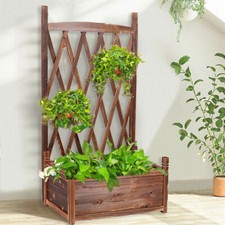 Large Wooden Planter Box Raised Garden Bed with High Trellis Pre-Assembly Panel