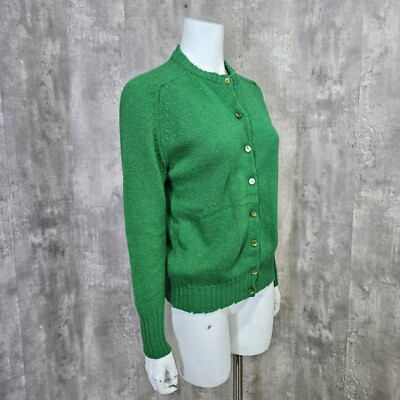 Vintage 60s Darlene Womens S Kelly Green Wool Blend Knit Cardigan