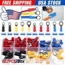 102PCS Insulated Electrical Wire Splice Terminal Spade/Crimp/Ring Connector Set