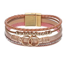 Leather Wrap Bracelets, Hand Woven Multilayer Stackable Boho, Champagne