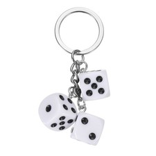 Lucky Dice Keychain Charm, Resin Dice Keyrings with 3 Pendants, White