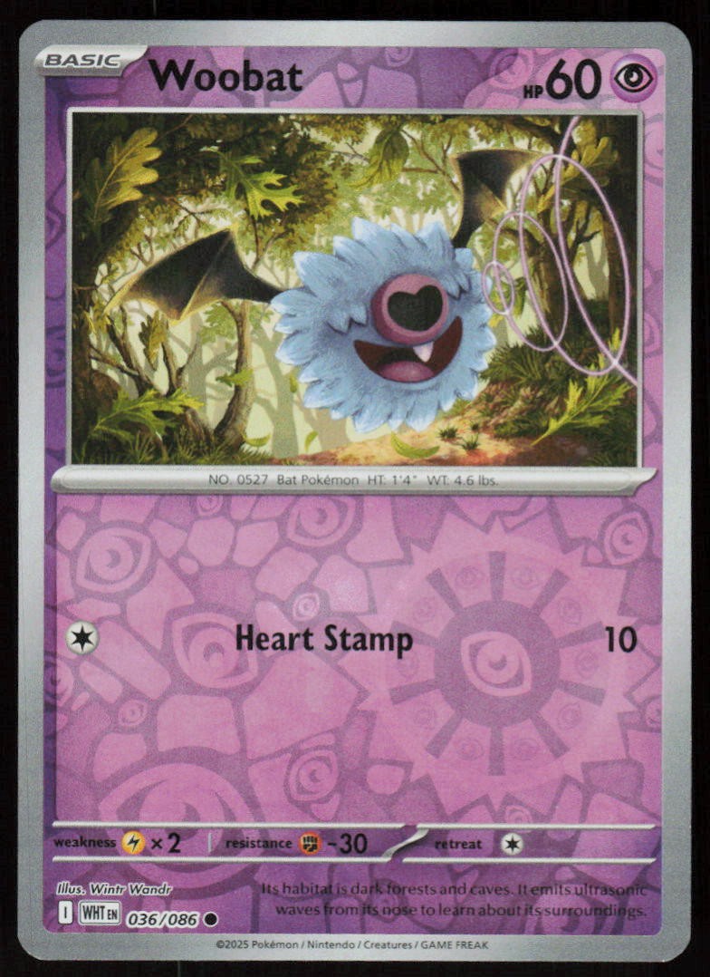 Woobat 036/086 Common White Flare Pokemon Reverse Holo Near Mint