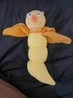 Vintage Remco Glow Worm Style Plush Toy Yellow Soft Body Blue Eyes Scarf 1980s