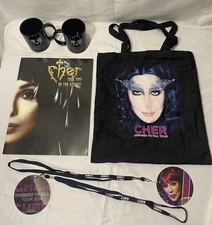 Cher- Dressed To Kill Tour 2014 Lot of 6 Concert Merchandise. Mugs & Lanyards.