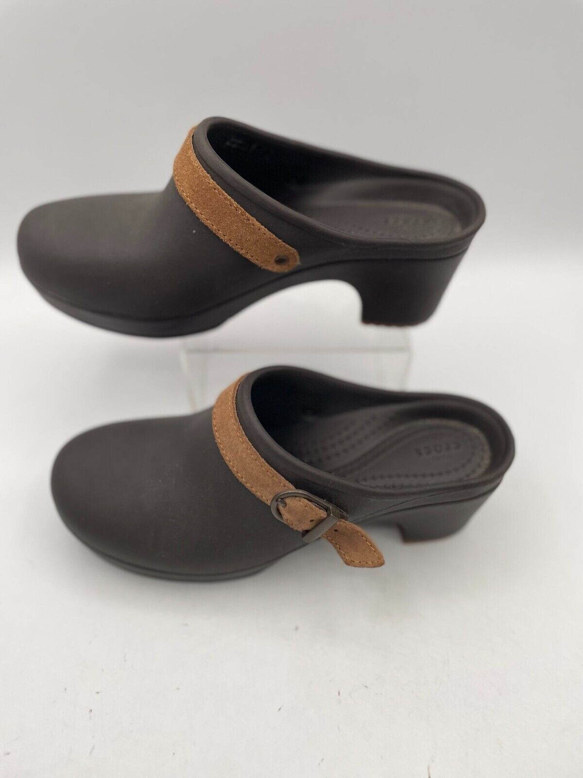 Crocs Sarah Mule Clogs Women's Sz 5 Brown Rubber Block Heel Slip-On 203631