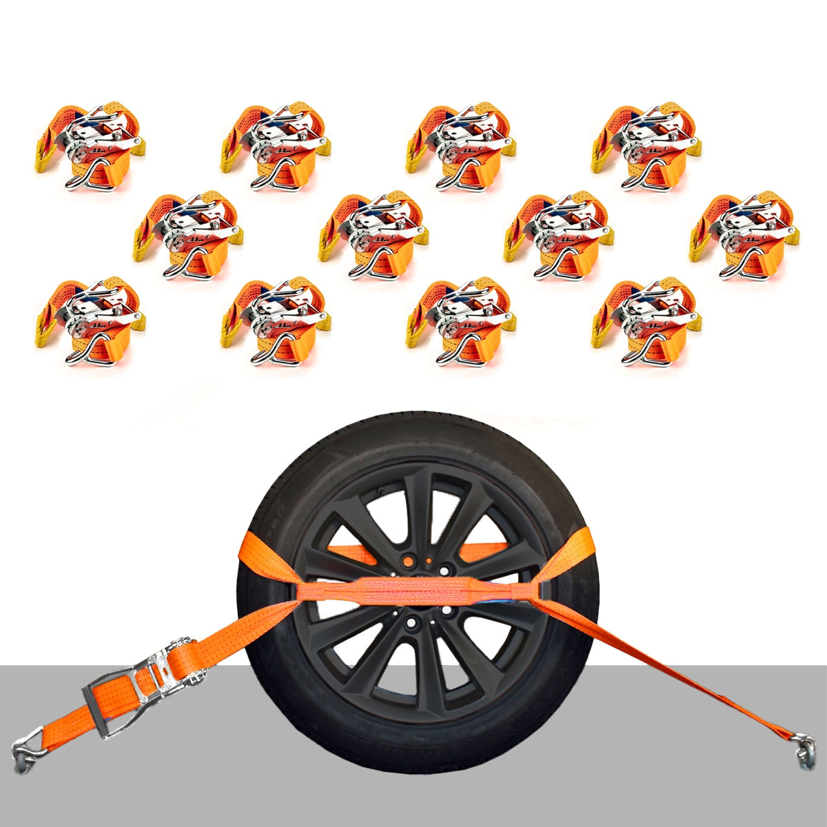 Car 12 Piece Set Lashing Strap Auto Transport Wheel Lock 3M Ratchet Belt 2000kg