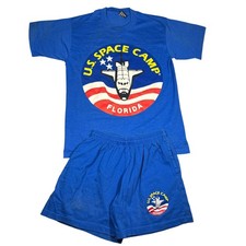 Vintage US Space Camp Florida Shirt and Shorts Set Blue Kids Medium NASA USA