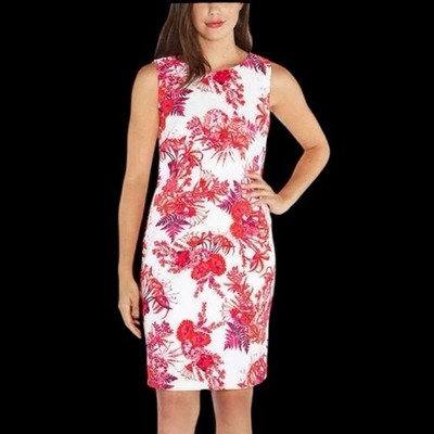 Mario Serrani Pink Floral Shift Dress Women s 4 Sleeveless Career Office Mature