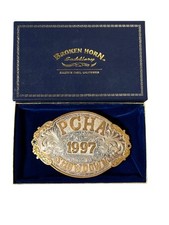1997 PCHA Showdown Trophy Belt Buckle Broken Horn Sterling Silver Overlaid