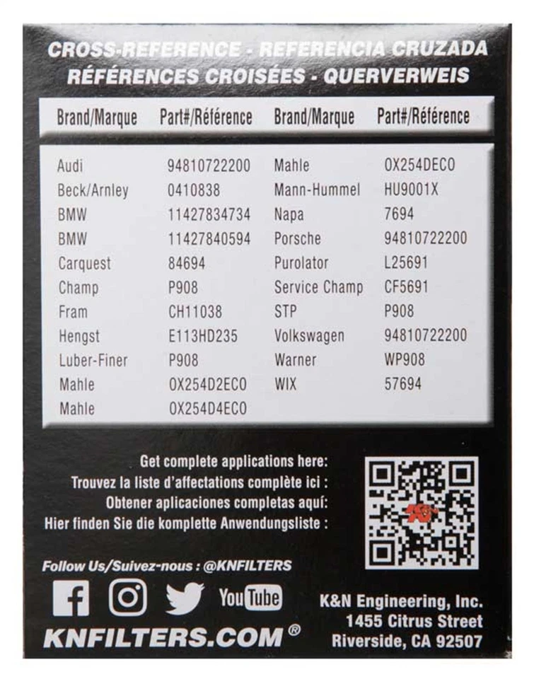 Filtro de aceite K&N HP-7032 para 06-20 BMW Porsche 911 Cayenne M5 M6 Macan Panamera Foto 4 de 4