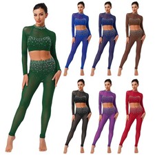 Womens Dancewear Leotard Outfits Athletic Romper Ballet Dance Catsuit Glittery