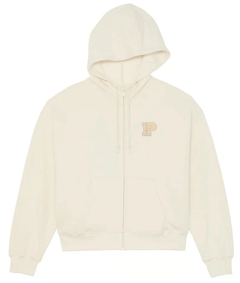 Victoria's Secret розовый кампус блеск полный молнии толстовка с капюшоном кремовый цвет размер средний - Изображение 3 из 4