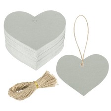 200Pcs Kraft Paper Gift Tags String 2.2 x 2.6 Inch Heart Shape Glittery Gray