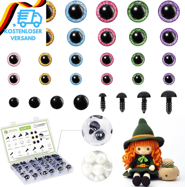 324 StüCk Sicherheitsaugen FüR Amigurumi, 6–24 Mm, GroßE Glitzer-Sicherheitsauge-image