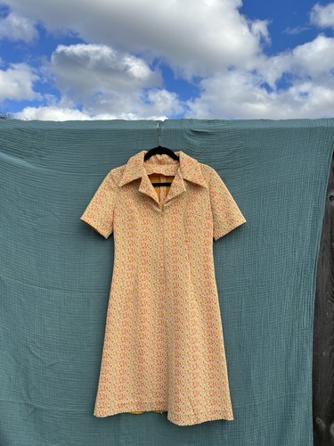 Vintage 60s/70s Poly Zip Mini Dress Handmade Mod Retro Large Collared Vibrant, Size L, $65 - Photo 3