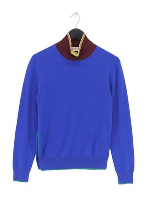 Marni Damen Top UK 14 Blau Kaschmir mit Polyamid Langarm High Neck Basic