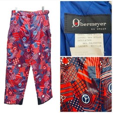Vintage 1960s Obermeyer Ski Snow Pants Red White and Blue Stars Peace Sign Print