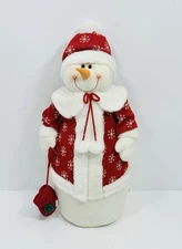 VTG 27” Tall Free-Standing Decorative Plush Snowman Mittens Coat Carrot Nose