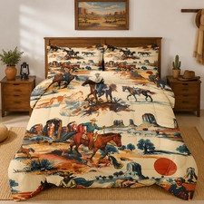 Twin Comforter Set, 2 Pieces Vintage Western Bedding, All Season Cowboy Horse