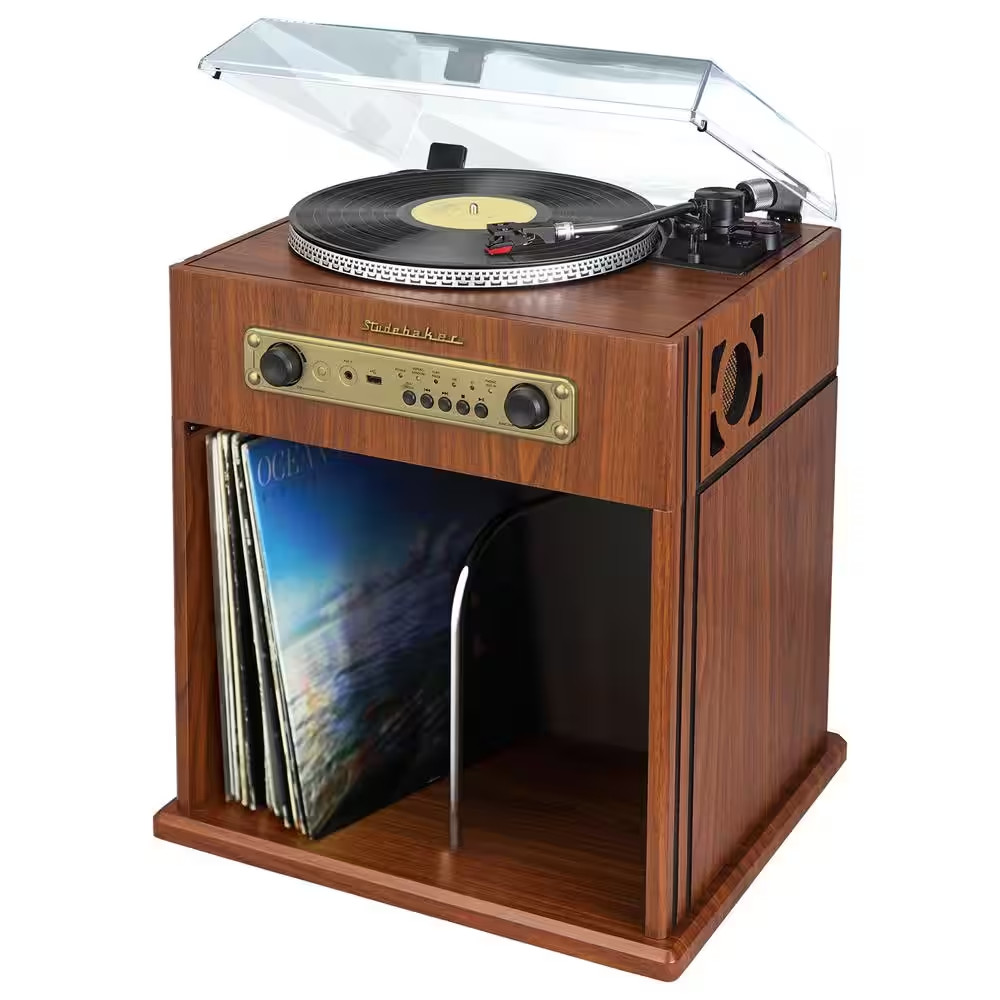 Stereo Turntable with Bluetooth Receiver and Record Storage 
