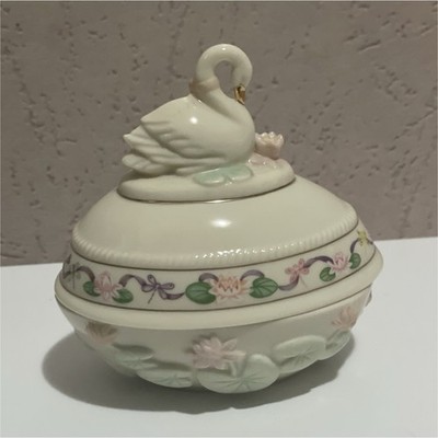 Lenox Limited Edition 2001 Swan Easter Egg Trinket Box Porcelain Floral Lid