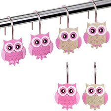Decorative Shower Curtain Hooks 12PCS Pink Resin Owl Curtain Rings Shower