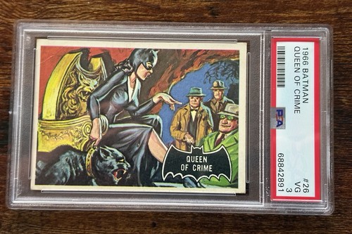 1966 Topps Batman Black Bat #26 Queen of Crime — PSA 3
