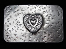 QC09105 VINTAGE 1970s HEART ART FASHION SILVERTONE BELT BUCKLE
