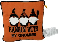Halloween Pillow “Hangin With My Gnomies” Orange Black 13x13 Throw Decor