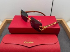 Cartier CT0141 Rimless Sunglasses Gold Metal Frame Purple Gradient UV400 145
