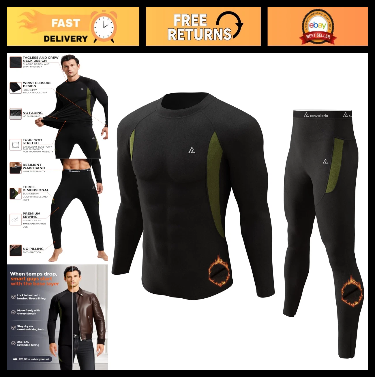 Men's Thermal Underwear Long Johns Set - Winter Base Layer Top & Bottom for Hunt