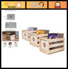 Record Storage Crate for 75 Albums - Natural Wood Vinyl Holder, Music Organizer